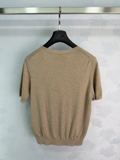 Dior Crew Neck Short Sleeve Knit Top in Beige