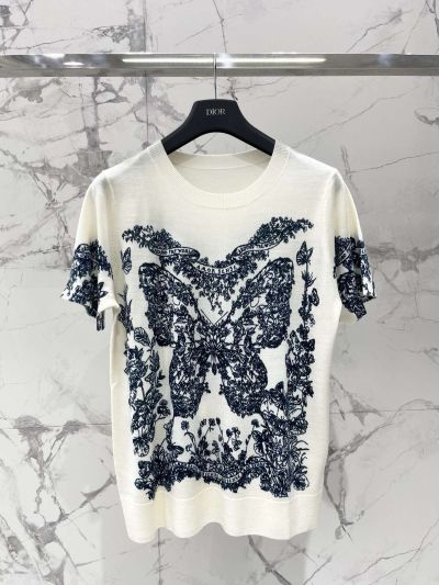 Dior Crew Neck Short Sleeve Knit Top in White