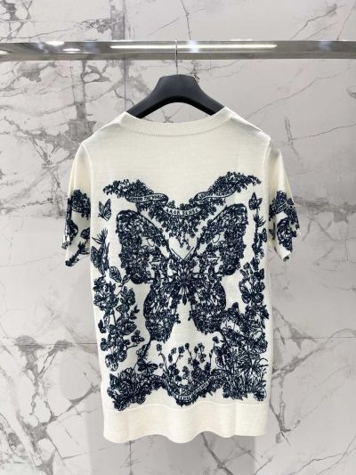 Dior Crew Neck Short Sleeve Knit Top in White