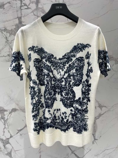 Dior Crew Neck Short Sleeve Knit Top in White