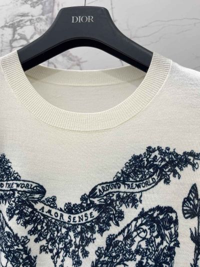 Dior Crew Neck Short Sleeve Knit Top in White