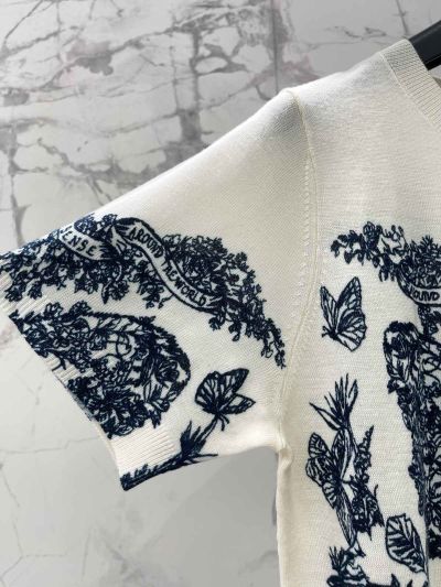 Dior Crew Neck Short Sleeve Knit Top in White