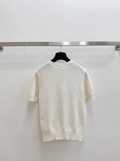 Dior Crew Neck Short Sleeve Knit Top in White