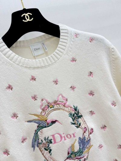 Dior Crew Neck Short Sleeve Knit Top in White
