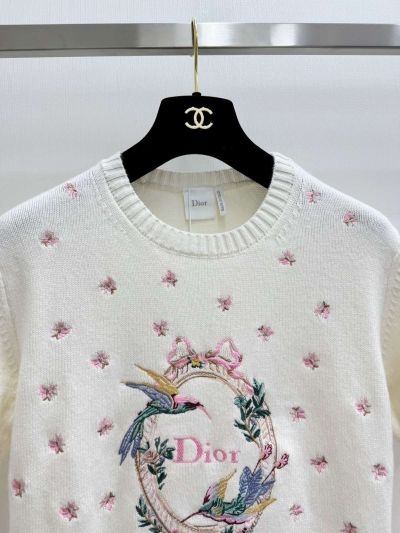 Dior Crew Neck Short Sleeve Knit Top in White