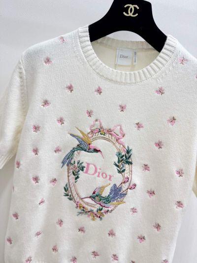 Dior Crew Neck Short Sleeve Knit Top in White