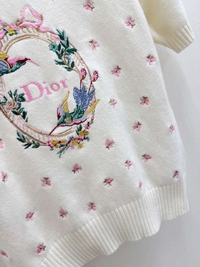 Dior Crew Neck Short Sleeve Knit Top in White
