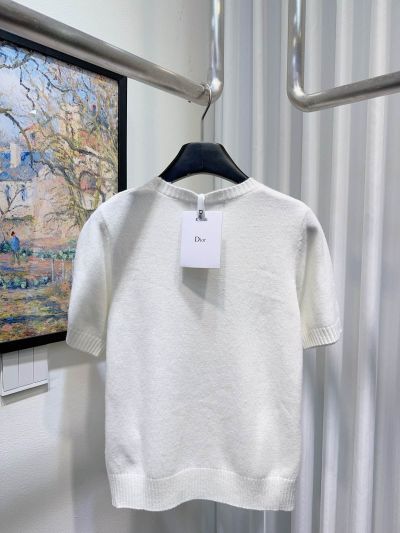 Dior Crew Neck Short Sleeve Knit Top in White
