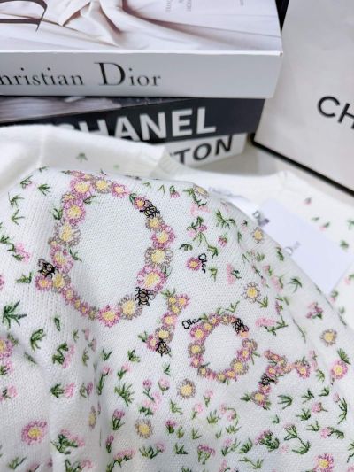 Dior Crew Neck Short Sleeve Knit Top in White