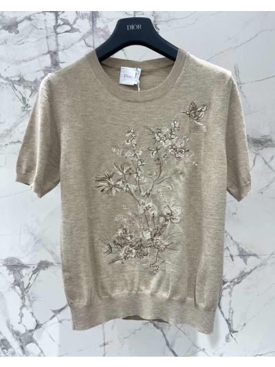 Dior Crew Neck Short Sleeve T-Shirt in Beige