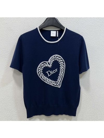 Dior Crew Neck Short Sleeve T-Shirt in Navy