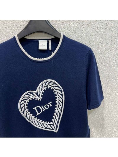 Dior Crew Neck Short Sleeve T-Shirt in Navy