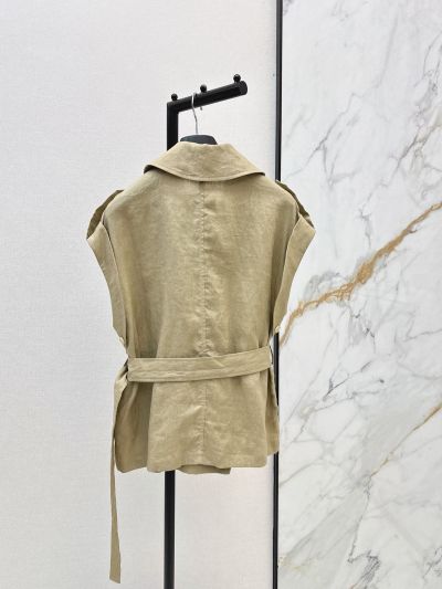 Dior Cropped Contrast-Trim Coat in Beige