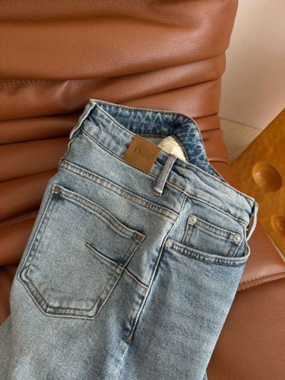 Dior Denim Button-Front Pants in Light Blue