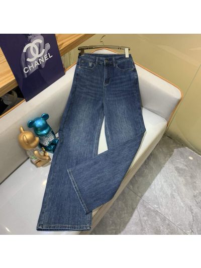 Dior Denim Contrast-Trim Pants in Blue