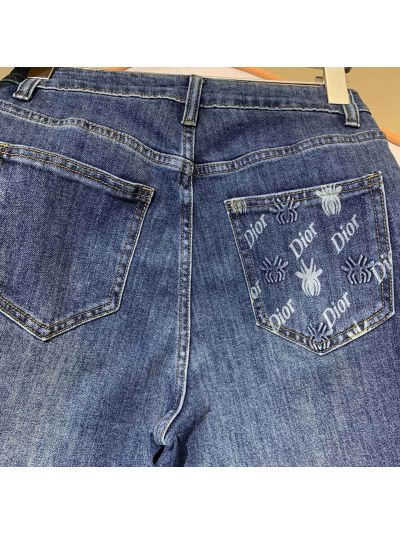 Dior Denim Contrast-Trim Pants in Blue