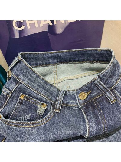 Dior Denim Contrast-Trim Pants in Blue