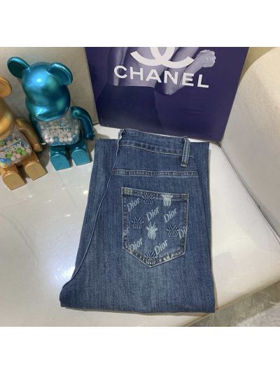 Dior Denim Contrast-Trim Pants in Blue