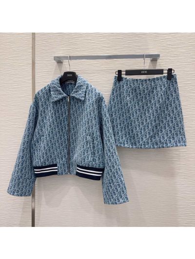 Dior Denim Contrast-Trim Set in Blue