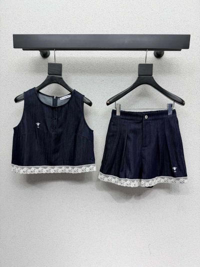 Dior Denim Contrast-Trim Set in Navy