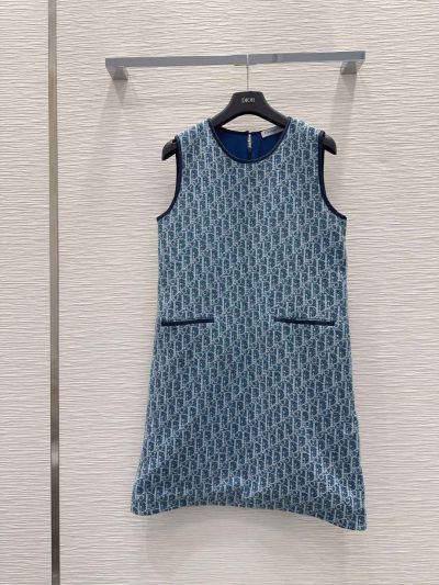 Dior Denim Monogram Dress in Blue and White