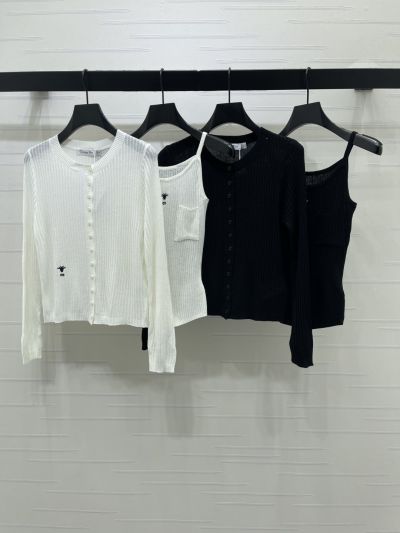 Dior Embroidered Button-Front Cardigan in White