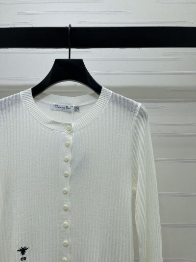 Dior Embroidered Button-Front Cardigan in White