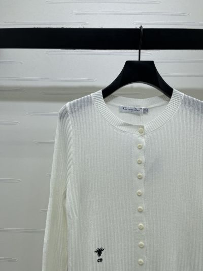 Dior Embroidered Button-Front Cardigan in White