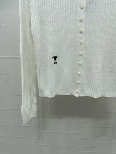 Dior Embroidered Button-Front Cardigan in White