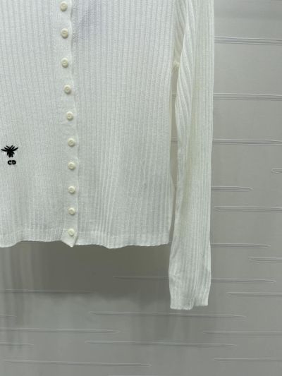 Dior Embroidered Button-Front Cardigan in White