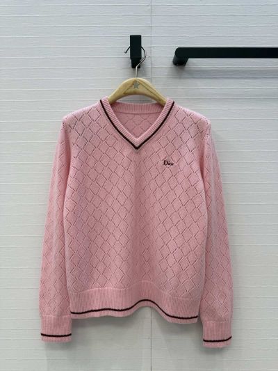 Dior Embroidered Cashmere Knit Top in Pink