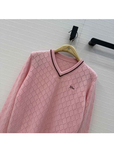 Dior Embroidered Cashmere Knit Top in Pink