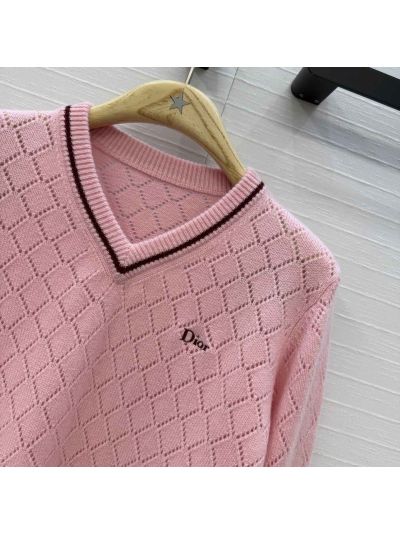 Dior Embroidered Cashmere Knit Top in Pink