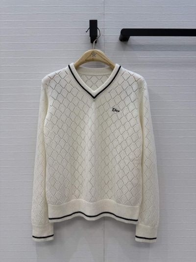 Dior Embroidered Cashmere Knit Top in White