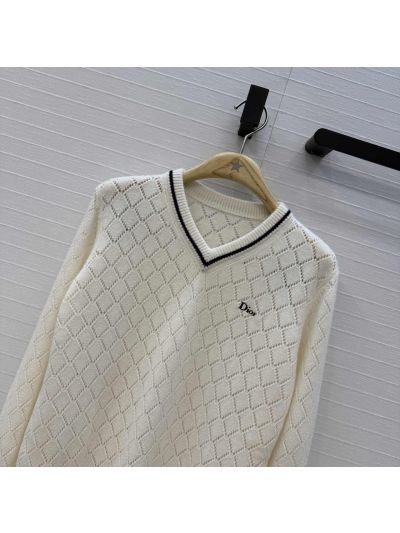 Dior Embroidered Cashmere Knit Top in White