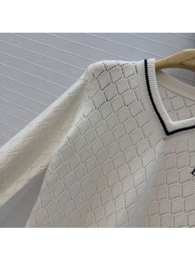 Dior Embroidered Cashmere Knit Top in White