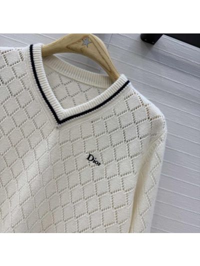 Dior Embroidered Cashmere Knit Top in White