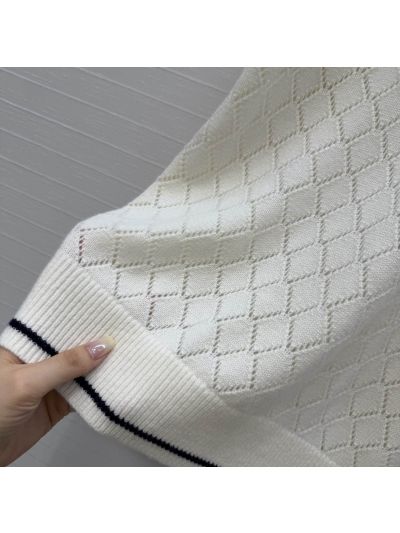 Dior Embroidered Cashmere Knit Top in White