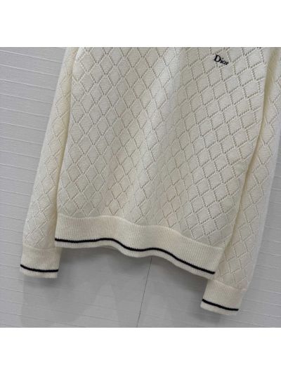 Dior Embroidered Cashmere Knit Top in White