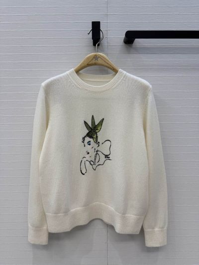 Dior Embroidered Cashmere Knit Top in White