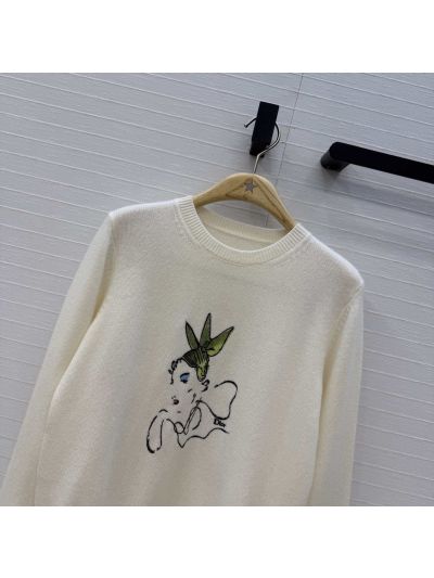 Dior Embroidered Cashmere Knit Top in White