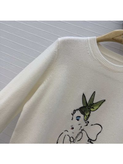 Dior Embroidered Cashmere Knit Top in White