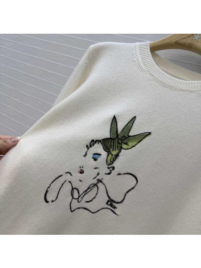 Dior Embroidered Cashmere Knit Top in White