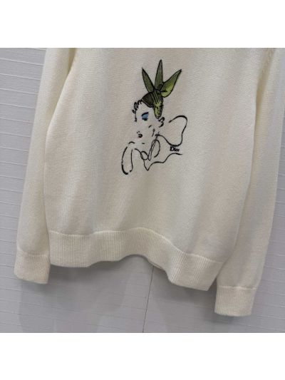 Dior Embroidered Cashmere Knit Top in White