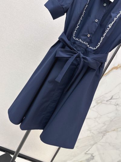 Dior Embroidered Contrast-Trim Dress in Navy