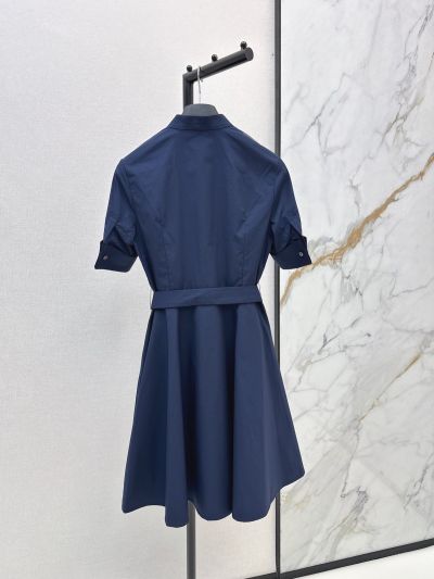 Dior Embroidered Contrast-Trim Dress in Navy