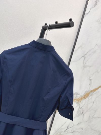 Dior Embroidered Contrast-Trim Dress in Navy