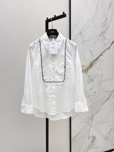 Dior Embroidered Contrast-Trim Shirt in White