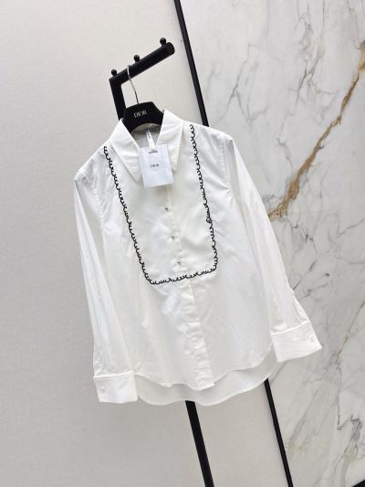 Dior Embroidered Contrast-Trim Shirt in White