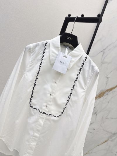 Dior Embroidered Contrast-Trim Shirt in White
